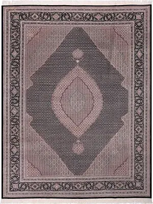 Chinese Wool and Silk Tabriz Mahi Black/Multi - 9' 9'' x 13' 9''