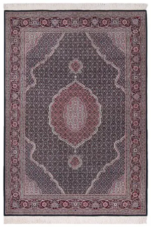Chinese Wool and Silk Tabriz Mahi Burgundy - 4' 6'' x 6' 6''