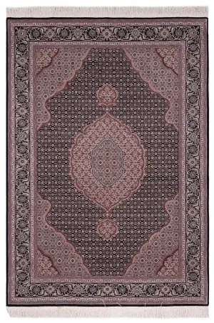 Chinese Wool and Silk Tabriz Mahi Black - 4' 6'' x 6' 6''