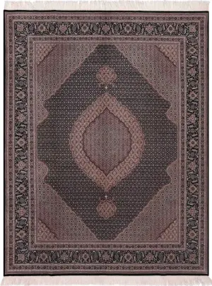 Chinese Wool and Silk Tabriz Mahi Black/Multi - 7' 9'' x 9' 9''