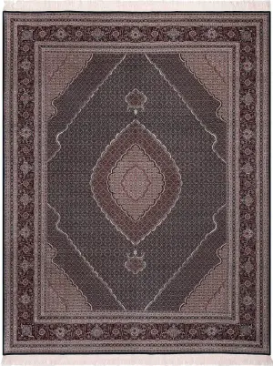 Chinese Wool and Silk Tabriz Mahi Black/Burgundy - 8' 9'' x 11' 9''