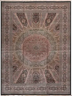 Chinese Wool and Silk Tabriz Mosque Black/Multi - 9' 11'' x 13' 11''