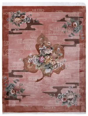 Chinese Wool Art Deco Rose - 6' x 9'