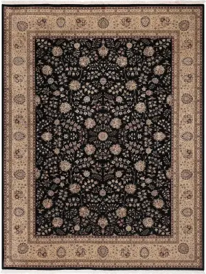 Chinese Wool Kashan Black/Ivory - 8' 6'' x 11' 6''