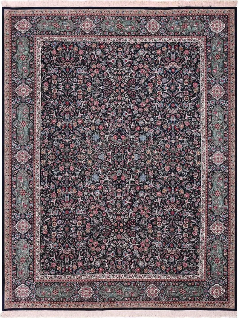 Chinese Wool Lavar Kerman Navy/Multi  -  9'  x  12' 