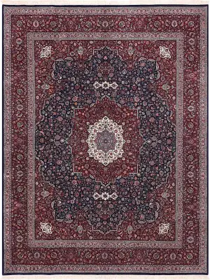 Chinese Wool Mashad Navy/Burgundy - 8' x 10' 2''