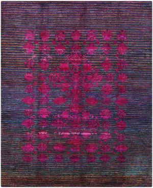 Indian Sari Silk Transitional Blue/Multi - 7' 11'' x 10' 4''