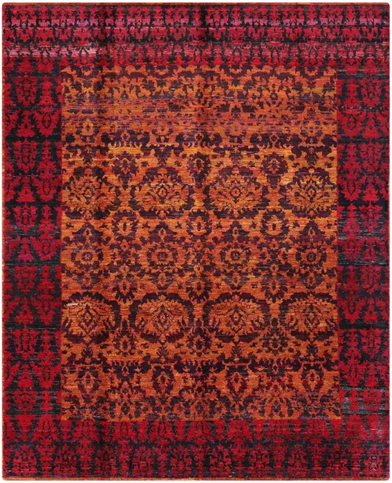 Indian Sari Silk Transitional Burnt Orange  -  7' 10'' x  10' 2''