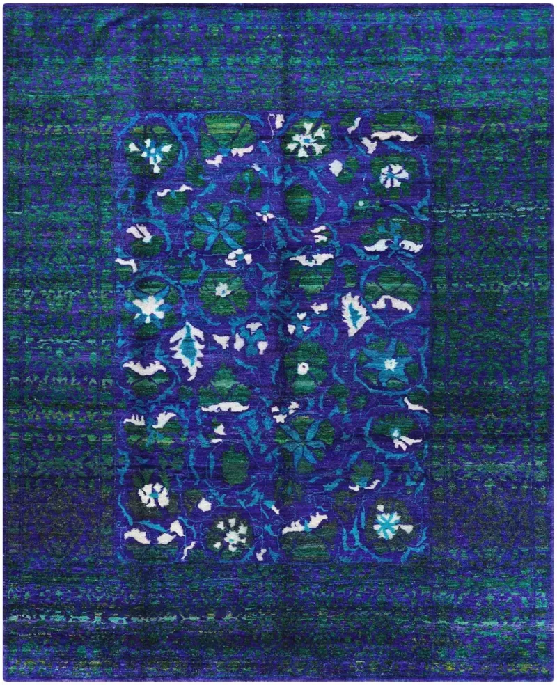 Indian Sari Silk Transitional Deep Blue  -  8'  x  10' 2''
