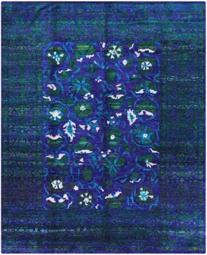 Indian Sari Silk Transitional Deep Blue - 8' x 10' 2''