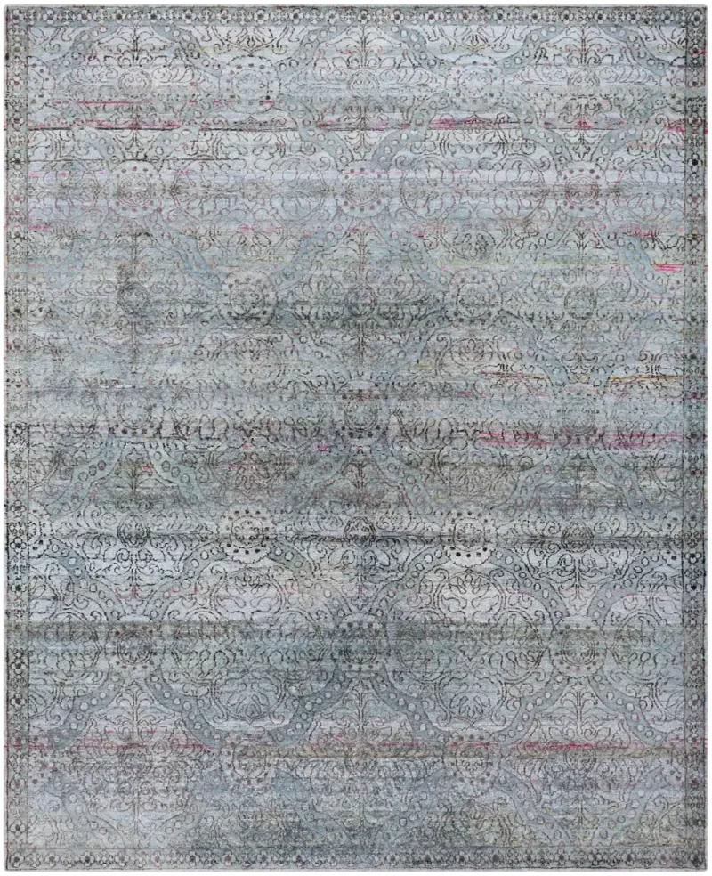 Indian Sari Silk Transitional Silver  -  8' 10'' x  12' 2''