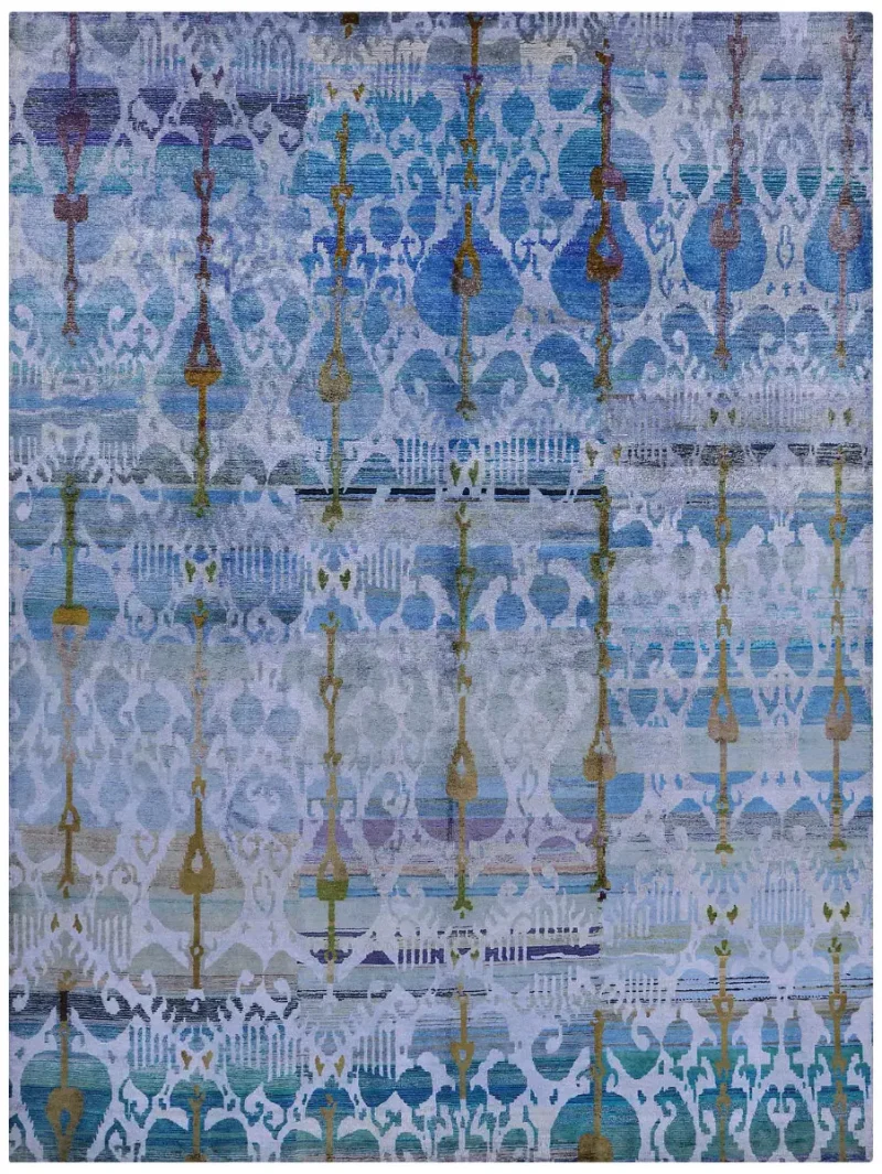 Indian Sari Silk Transitional Blue  -  9'  x  12' 
