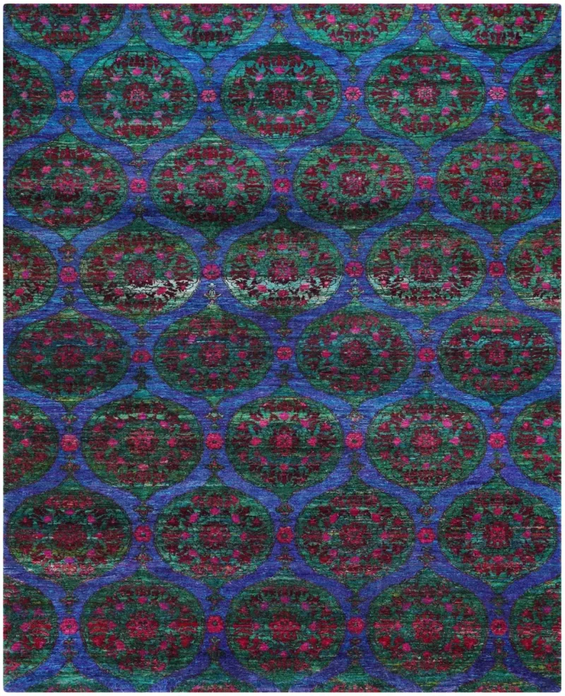 Indian Sari Silk Transitional Blue/Green  -  9' 1'' x  12' 7''
