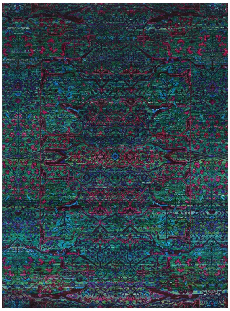 Indian Sari Silk Transitional Blue/Red  -  9'  x  12' 