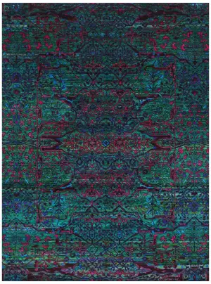 Indian Sari Silk Transitional Blue/Red - 9' x 12'