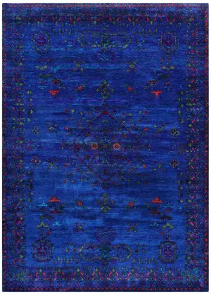 Indian Sari Silk Transitional Deep Blue - 9' x 12'