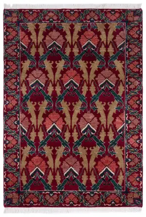 Indian Wool Arts and Crafts Red - 4' 2'' x 5' 11''