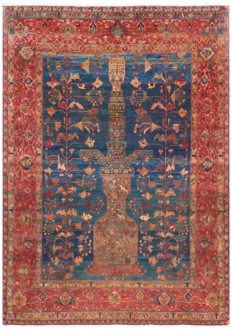 Indian Wool Folkart Navy/Burgundy  -  7' 11'' x  11' 