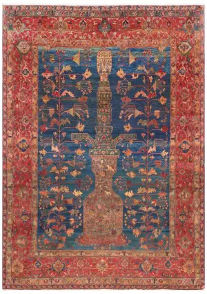 Indian Wool Folkart Navy/Burgundy - 7' 11'' x 11'