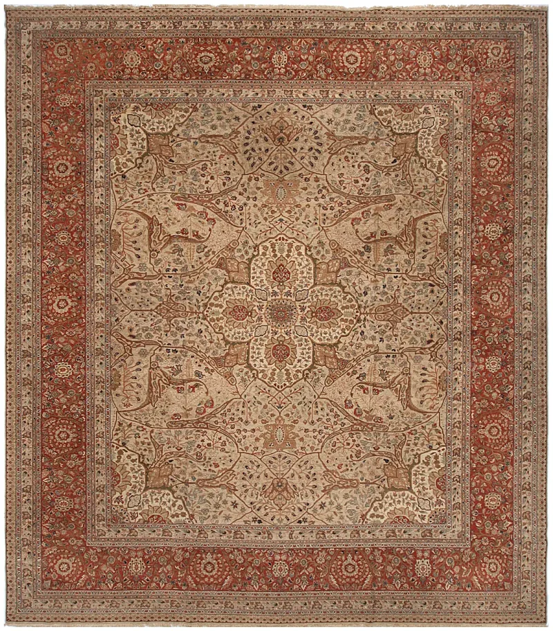 Indian Wool Hadji Jalili Tabriz Beige/Rust  -  12' 5'' x  14' 1''