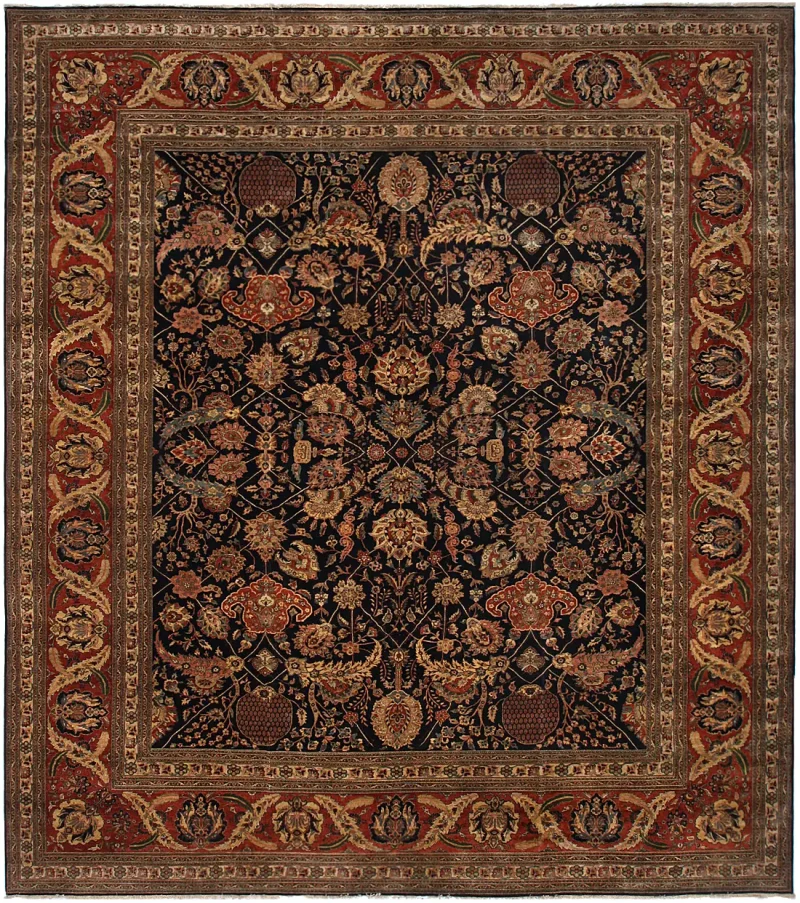 Indian Wool Hadji Jalili Tabriz Black/Rust  -  12' 8'' x  14' 9''
