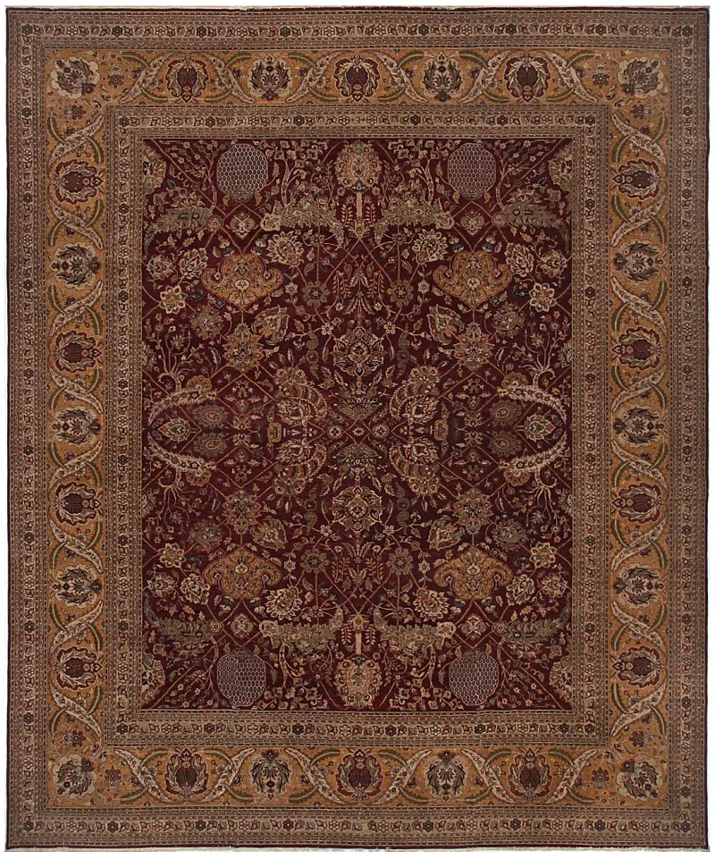 Indian Wool Hadji Jalili Tabriz Burgundy  -  12' 6'' x  14' 1''
