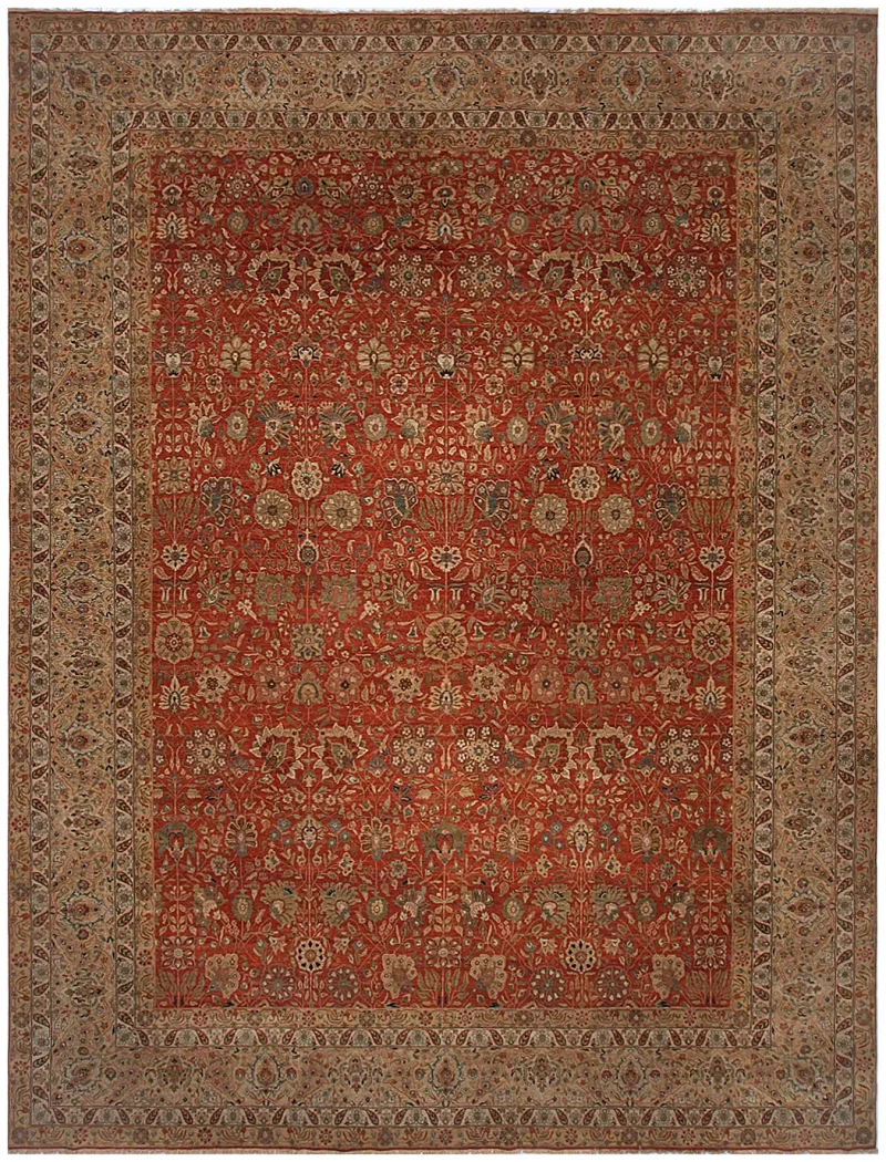 Indian Wool Hadji Jalili Tabriz Rust/Gold  -  12' 1'' x  16' 1''