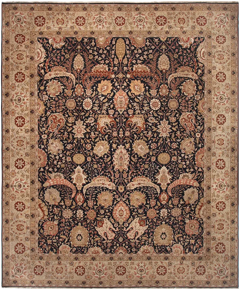 Indian Wool Hadji Jalili Tabriz Black/Camel  -  14'  x  16' 11''