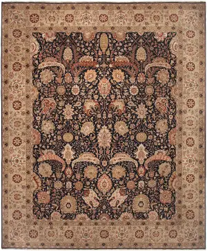 Indian Wool Hadji Jalili Tabriz Black/Camel - 14' x 16' 11''