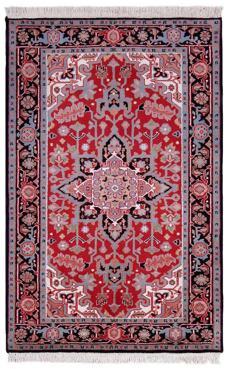 Indian Wool Heriz Navy  -  4'  x  6' 2''
