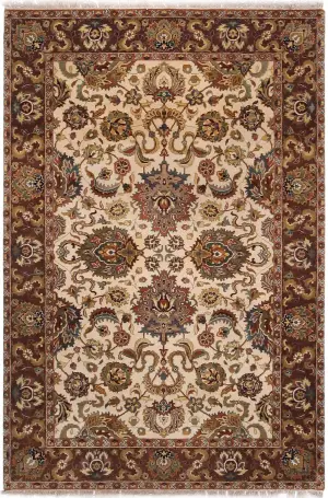Indian Wool Isfahan Cream/Brown - 6' x 9'