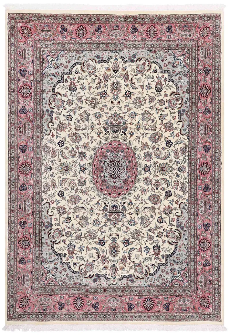 Indian Wool Kashan Ivory/Rose  -  9'  x  12' 
