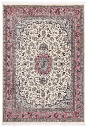 Indian Wool Kashan Ivory/Rose - 9' x 12'