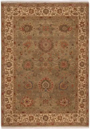 Indian Wool Mahal Green/Gold - 5' x 7'