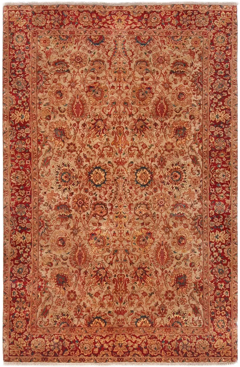 Indian Wool Mahal Cream/Red  -  6'  x  9' 2''