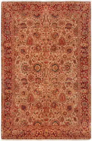Indian Wool Mahal Cream/Red - 6' x 9' 2''