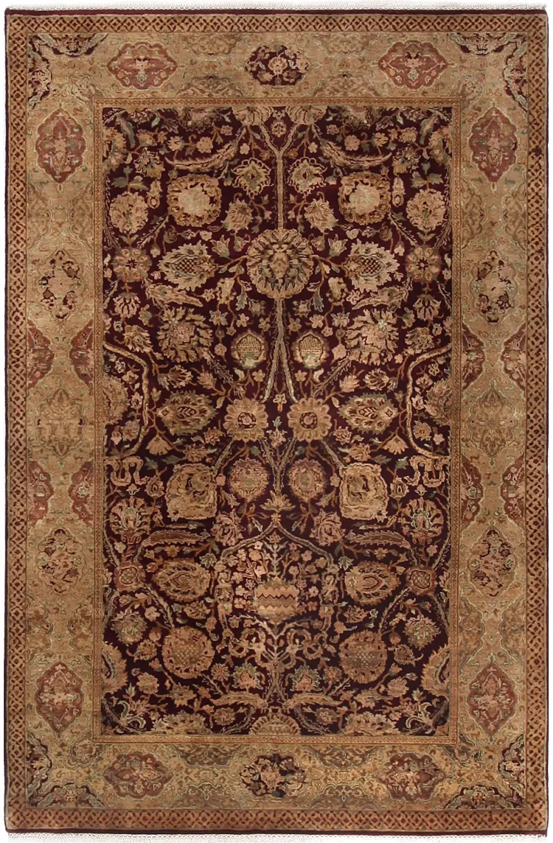 Indian Wool Mahal Eggplant/Beige  -  5' 11'' x  9' 
