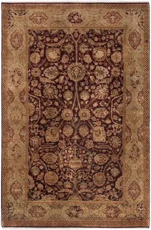 Indian Wool Mahal Eggplant/Beige - 5' 11'' x 9'