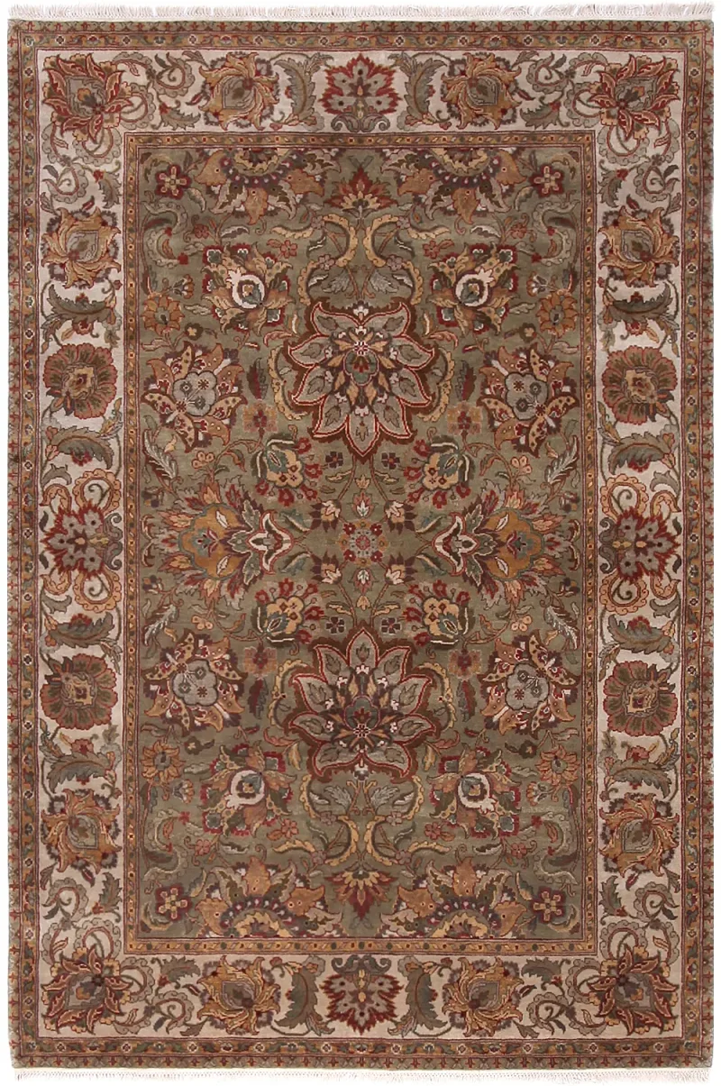 Indian Wool Mahal Green Ivory  -  6' 1'' x  9' 