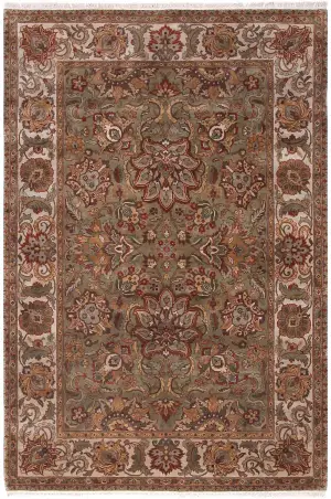 Indian Wool Mahal Green Ivory - 6' 1'' x 9'
