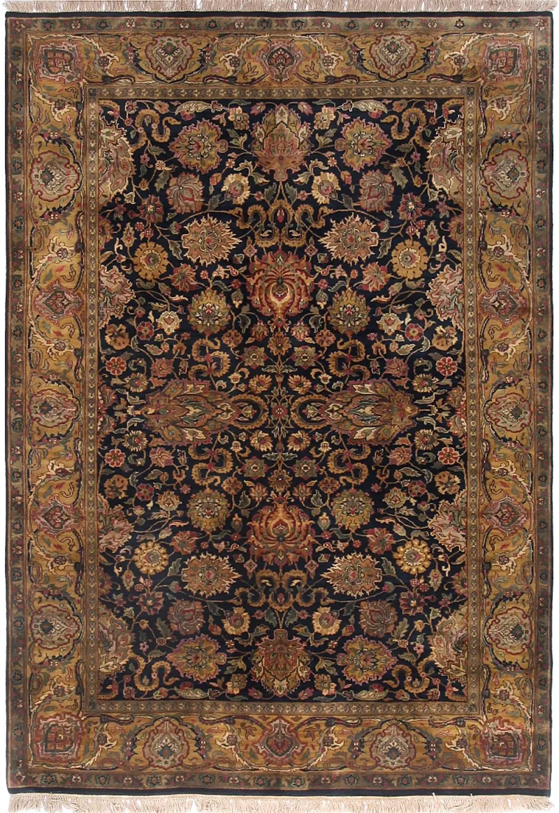 Indian Wool Mahal Navy/Gold  -  6' 2'' x  9' 7''