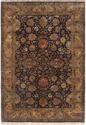 Indian Wool Mahal Navy/Gold - 6' 2'' x 9' 7''