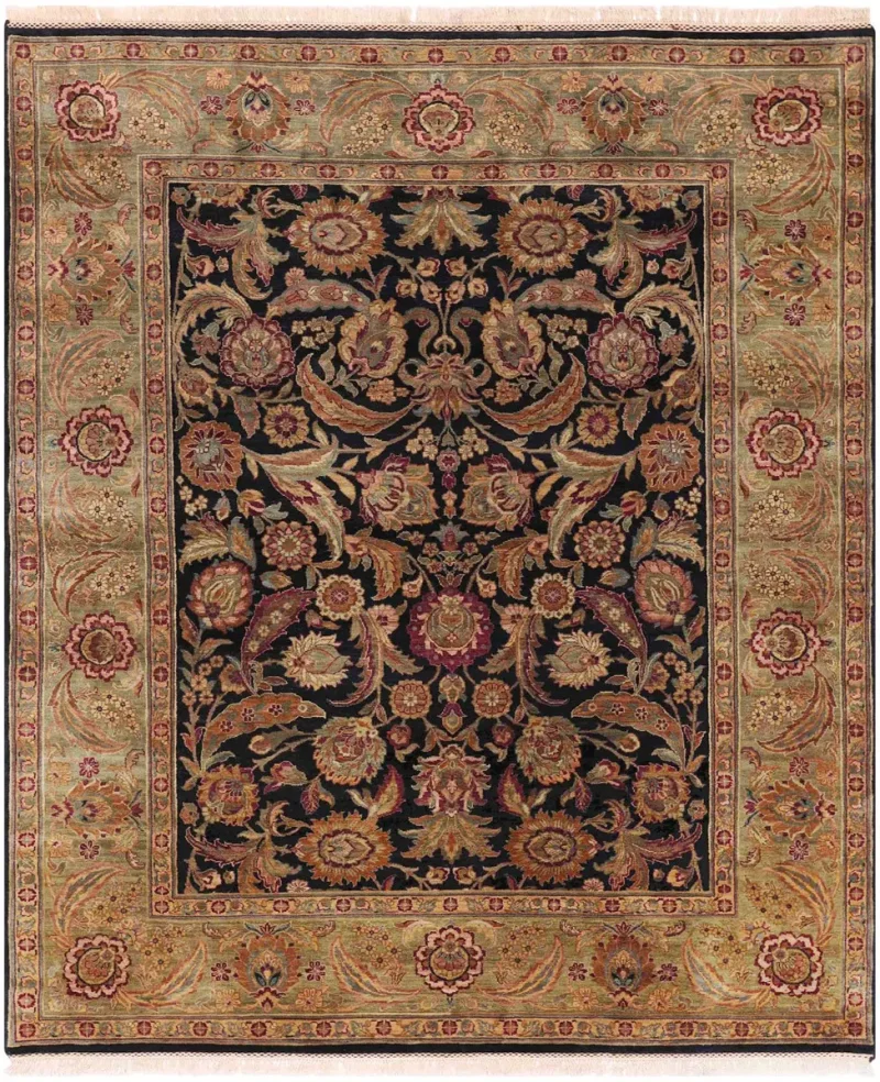 Indian Wool Mahal Black/Green  -  8'  x  10' 