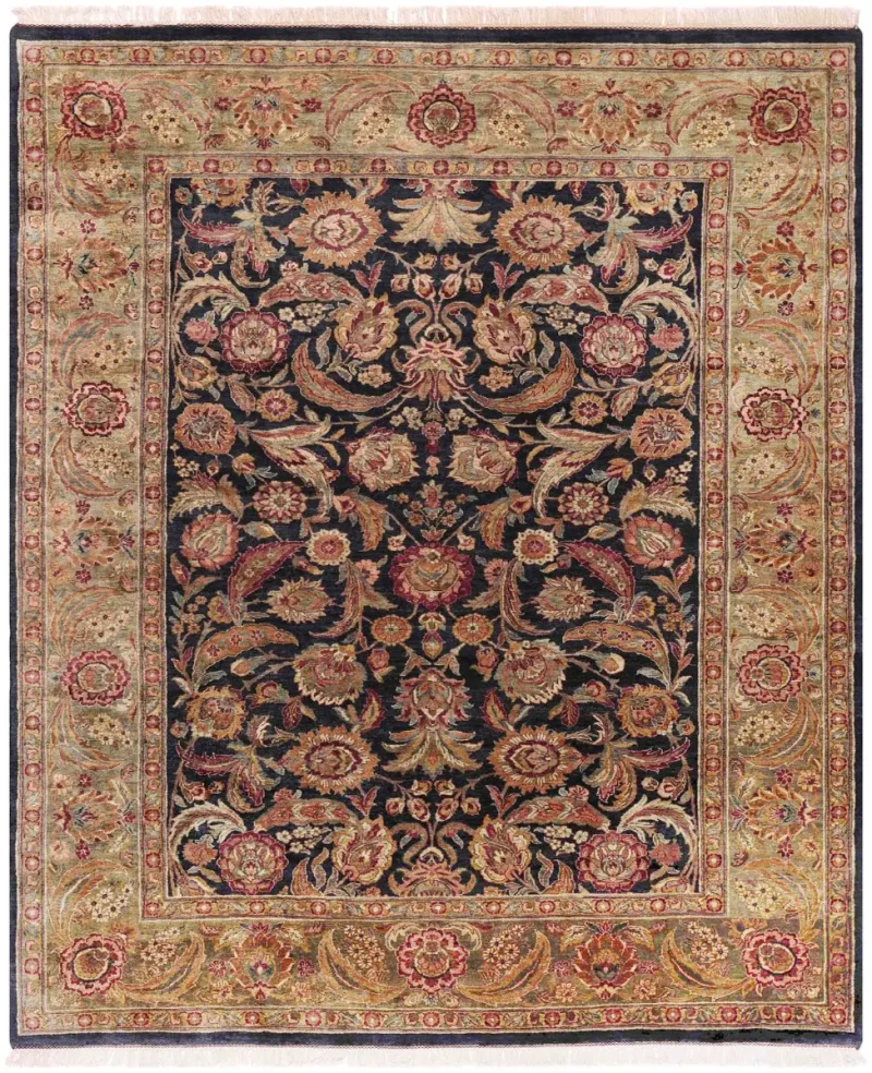 Indian Wool Mahal Black/Green  -  9'  x  12' 