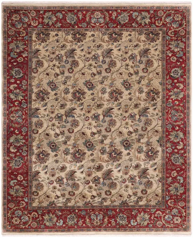 Indian Wool Mahal Ivory/Red  -  8' 9'' x  12' 
