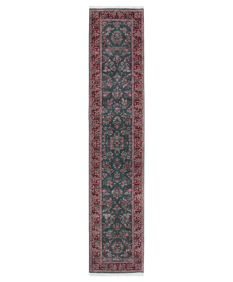 Indian Wool Sarouk Green  -  2' 7'' x  12' 4''