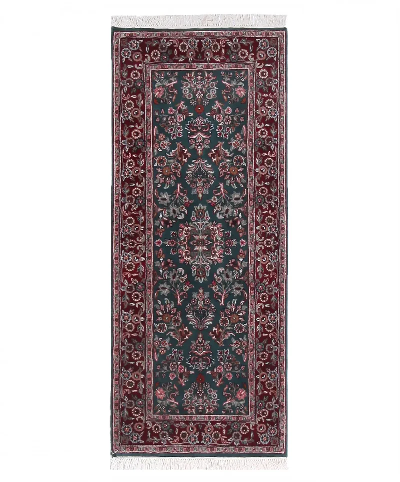 Indian Wool Sarouk Green  -  2' 6'' x  6' 