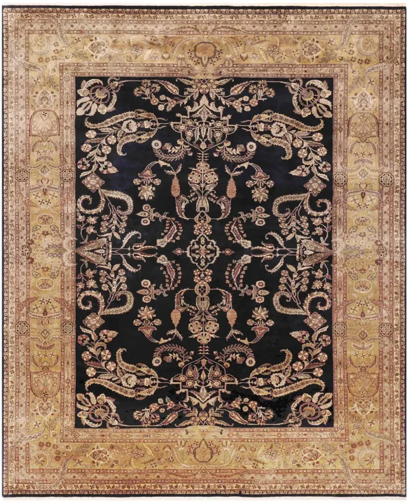 Indian Wool Sarouk Black/Gold  -  9'  x  12' 3''