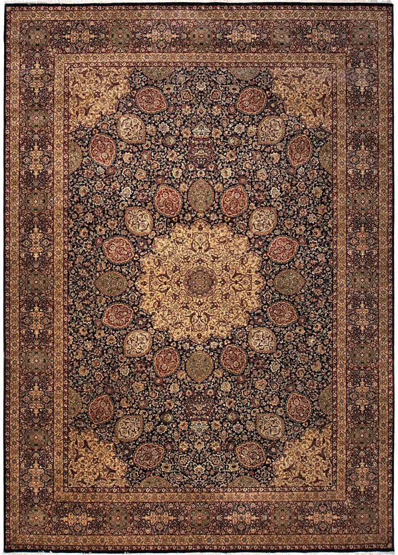 Indian Wool Sheikh Safi Tabriz Navy/Red  -  10'  x  13' 9''