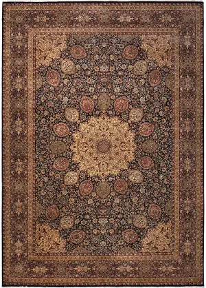 Indian Wool Sheikh Safi Tabriz Navy/Red - 10' x 13' 9''